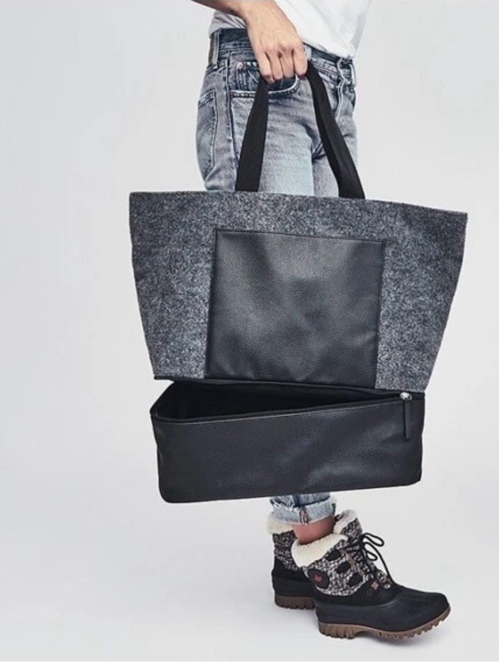 New DSW Grey Felted Weekender Overnight Travel Bag